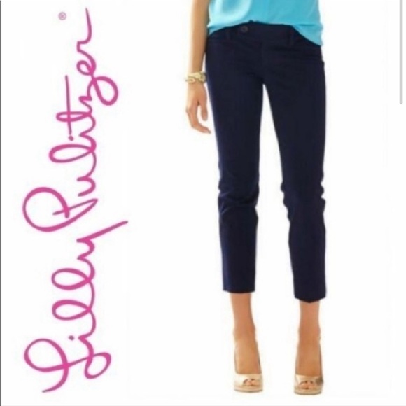 Lilly Pulitzer Luxury Cropped Pants Midnight Navy 0 - Picture 1 of 6